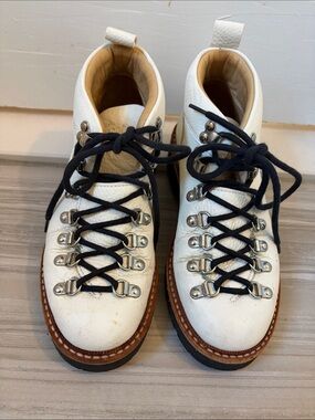 Fracap X AETHER Women’s Dolomite White Leather Lace-Up Boots with Black Laces
